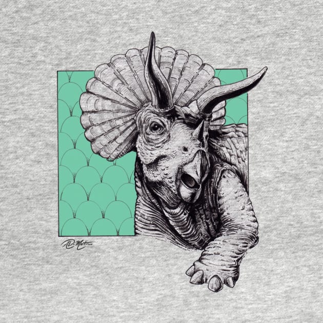 Scallop triceratops teal T-shirt by Angelo DiMartino